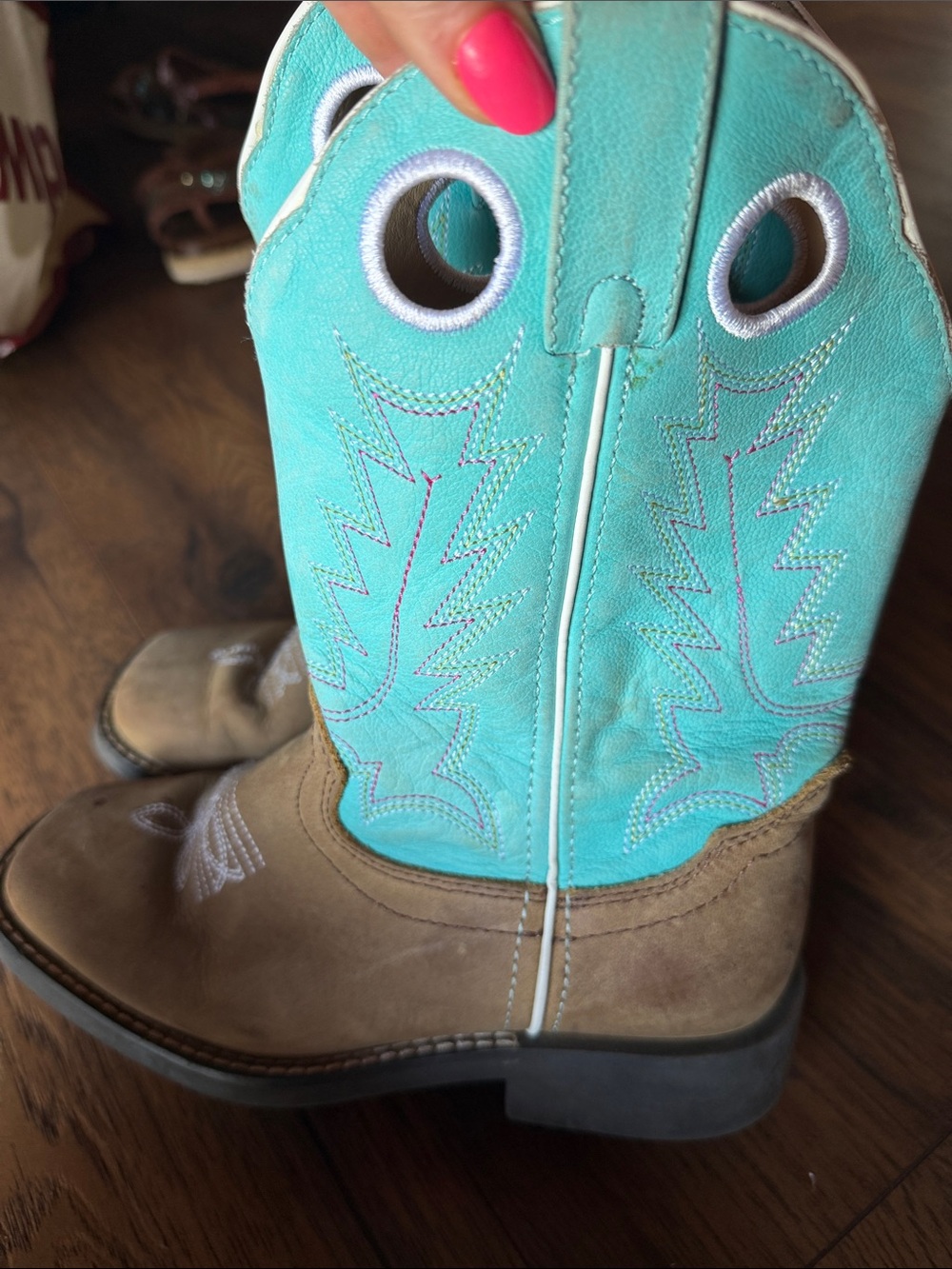 Shyanne Turquoise and Brown Kids Cowboy Boots - Picture 5 of 7
